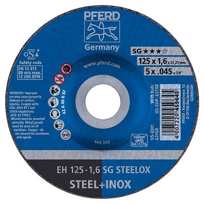 PFERD 63168 – 5" X .045" CUT-OFF WHEEL, 7 / 8" A.H. SG STEELOX - TYPE 27