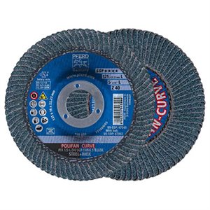 PFERD 67343 – 5" X 7 / 8" A.H. POLIFAN® FLAP DISC Z SGP CURVE STEELOX, ZIRCONIA, 40 GRIT, LARGE RADIUS