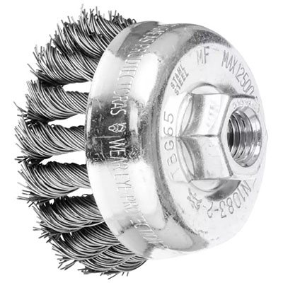 PFERD 82224 – 2-3 / 4'' KNOT WIRE CUP BRUSH .020 CS WIRE, 3 / 8-24 THREAD (EXT.)