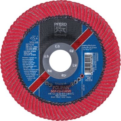 PFERD 67234 - 4-1 / 2" X 7 / 8" POLIFAN® CURVE FLAP DISC, SGP, CERAMIC OXIDE, 60 GRIT, MEDIUM RADIUS