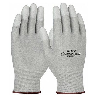 GANTS ANTISTATIQUES (ESD) EN TRICOT SANS COUTURE QRP® QUALAKOTE® EN NYLON / FIBRE DE CARBONE AVEC REVÊTEMENT EN POLYURÉTHANE SUR LE BOUT DES DOIGTS, LARGE