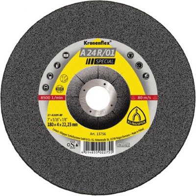 KLINGSPOR 130825 - KRONENFLEX® DEPRESSED CENTER GRINDING WHEELS 5 X 3 / 16 (4MM) X 7 / 8 A24R / 01