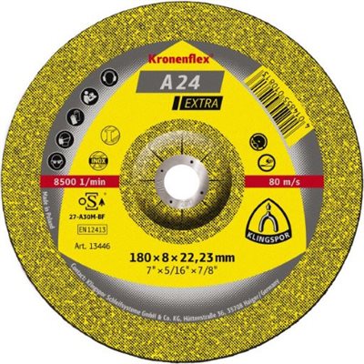 KLINGSPOR 13447 - KRONENFLEX® DEPRESSED CENTER GRINDING WHEELS 9 X 1 / 4 X 7 / 8 A24EX