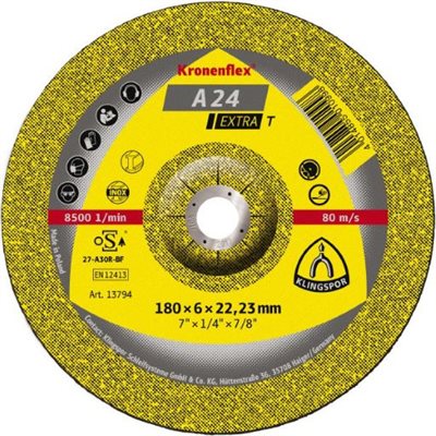 KLINGSPOR 13794 - KRONENFLEX® DEPRESSED CENTER GRINDING WHEELS 7 X 1 / 4 (6MM) X 7 / 8 A24EXTA T