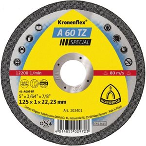 KLINGSPOR 202400 - KRONENFLEX® CUT-OFF WHEELS 4-1 / 2 X 3 / 64 (1MM) X 7 / 8 A60TZ