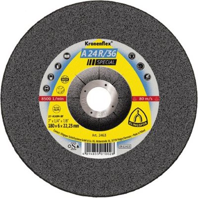 KLINGSPOR 2463 - KRONENFLEX® DEPRESSED CENTER GRINDING WHEELS 7 X 1 / 4 (6MM) X 7 / 8 A24R / 36