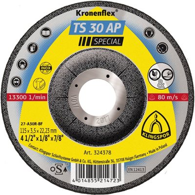 KLINGSPOR 314459 - DEPRESSED CENTER GRINDING WHEELS 5 X 1 / 8 X 7 / 8 TS30AP