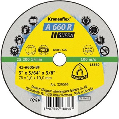 KLINGSPOR 329098 - KRONENFLEX® CUT-OFF WHEELS 3 X 3 / 64 X 1 / 4 A660R