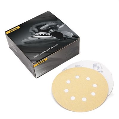 MIRKA 23-320-120 – GOLD 8 HOLE PSA VACUUM DISCS, 5", GRIT 120, QTY. 100